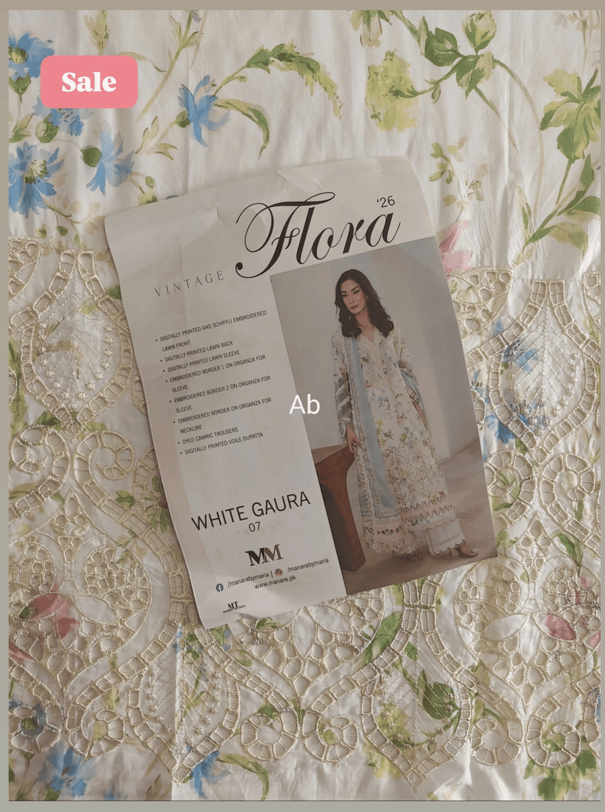Open Pic/Sale‼️Manara Luxury Lawn 26/White Gaura/Off White 26/