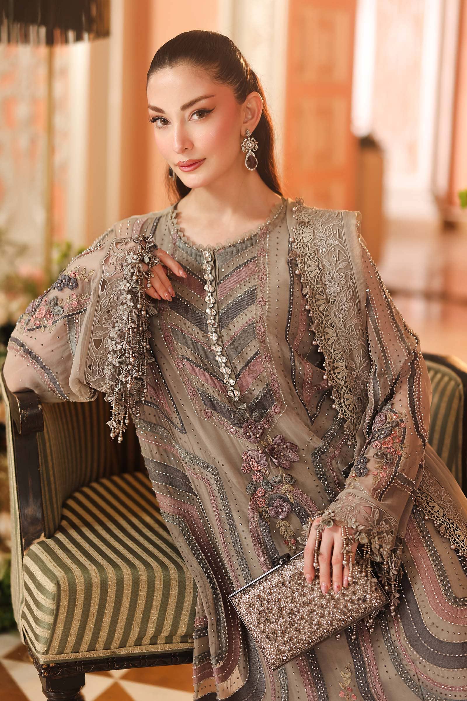Hot🔥Seller/Maria B Chiffon/ Royal Tea Affair/01/Antique Grey/Mouse Grey
