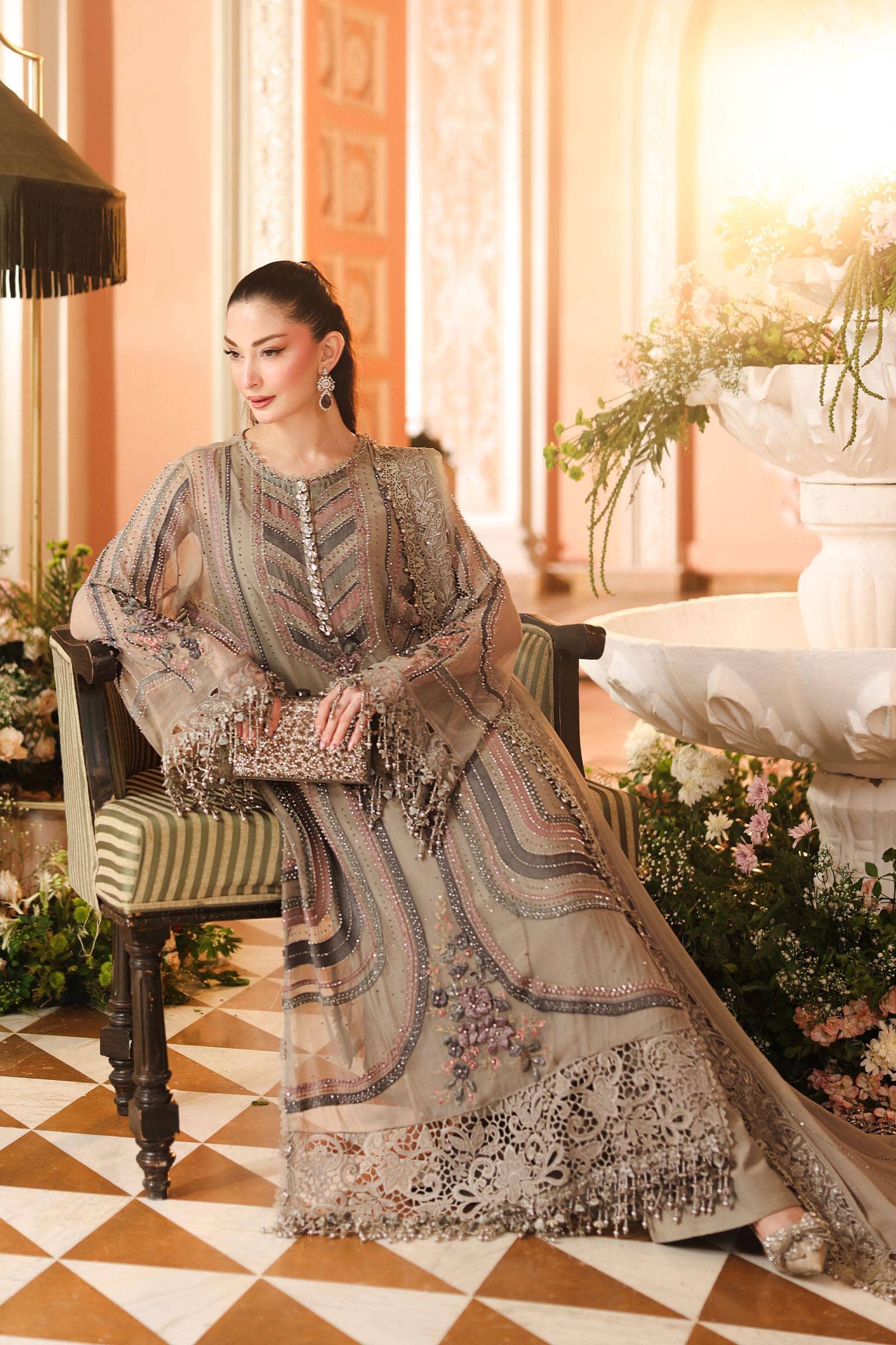 Hot🔥Seller/Maria B Chiffon/ Royal Tea Affair/01/Antique Grey/Mouse Grey