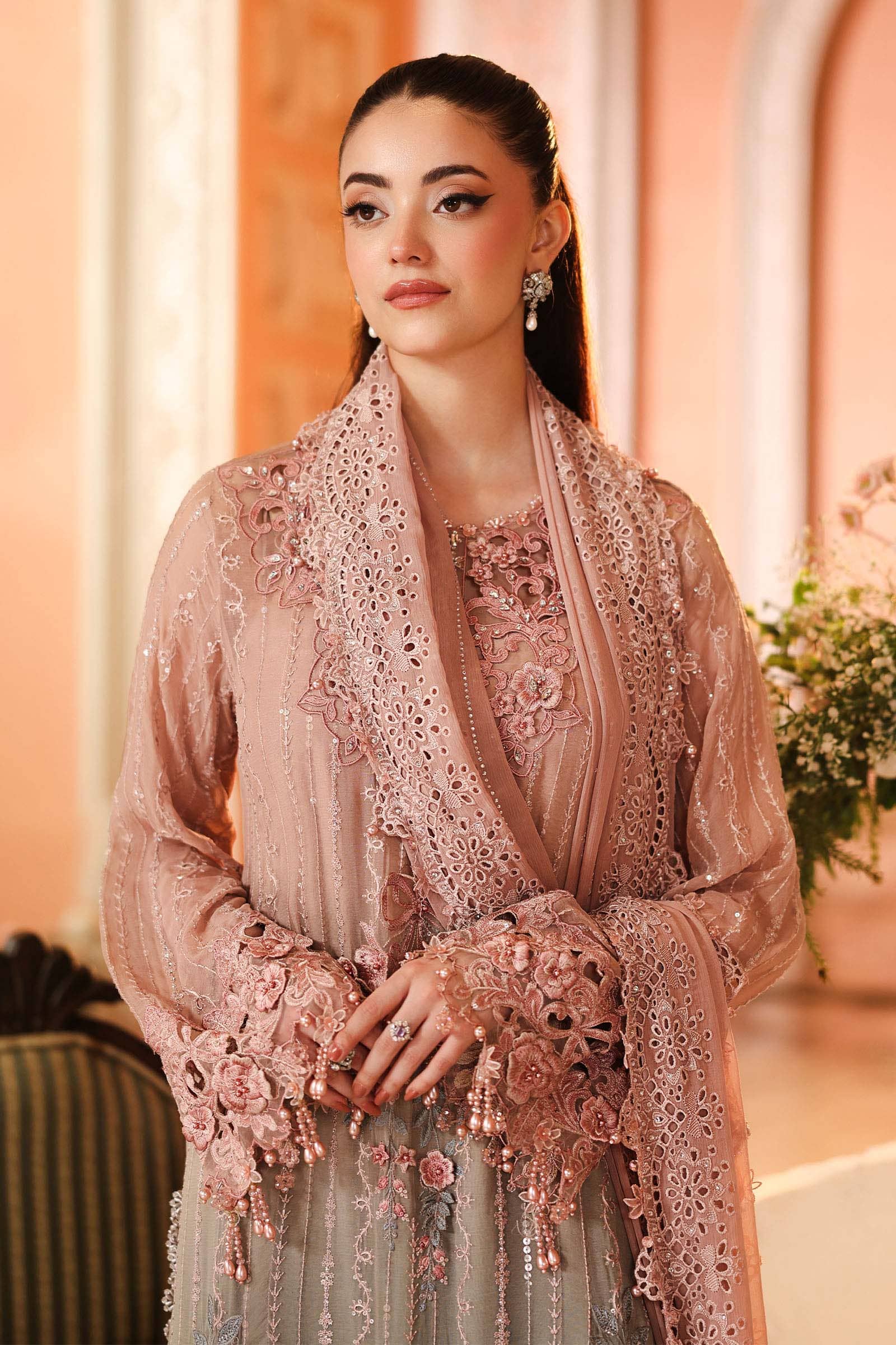 Hot🔥Seller/Maria B Chiffon/ Royal Tea Affair/02/Ombre Blossom/Pink & Blossom