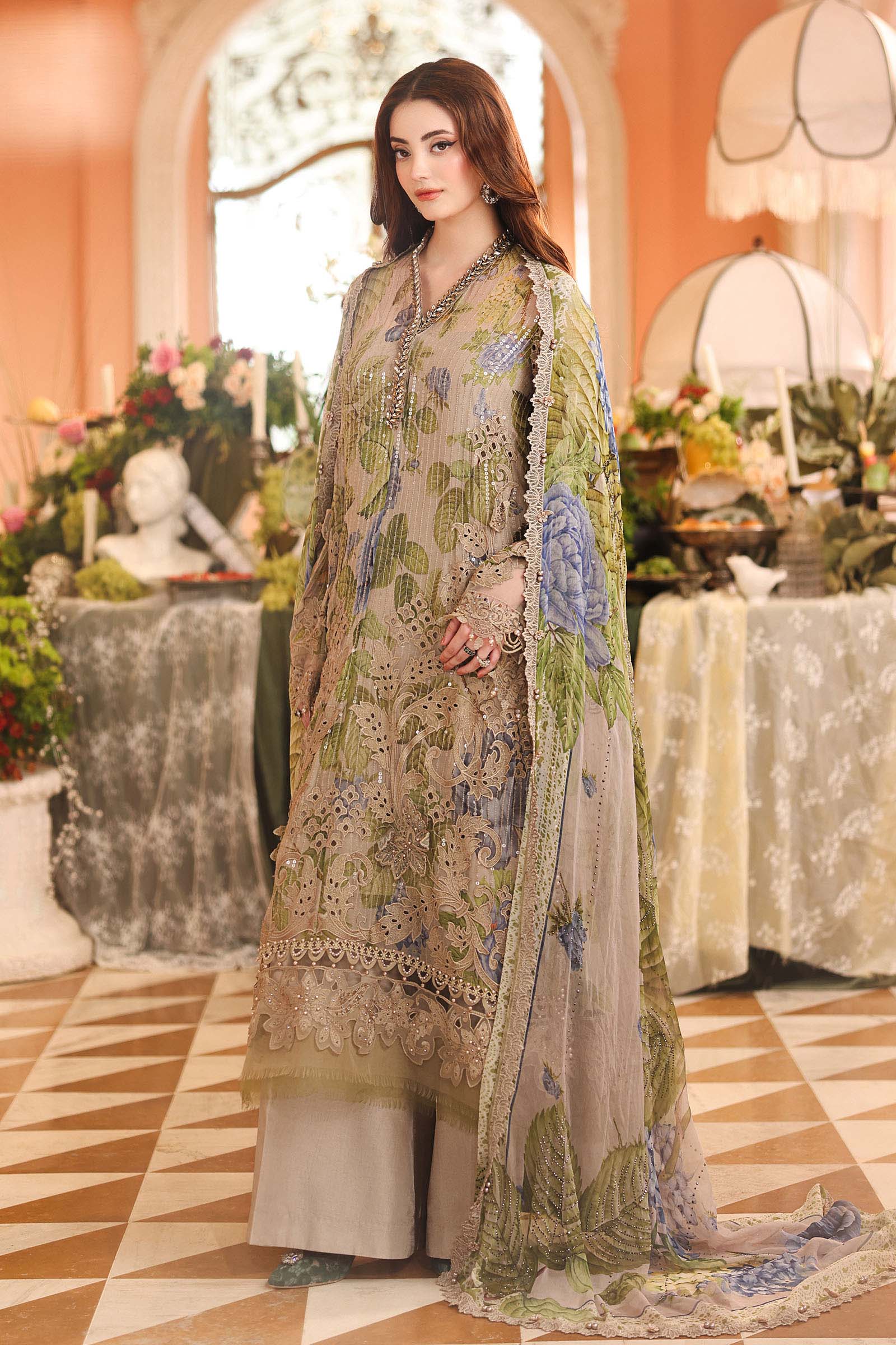 Hot🔥Seller/Maria B Chiffon/ Royal Tea Affair/03/Warm Beige/Coffee