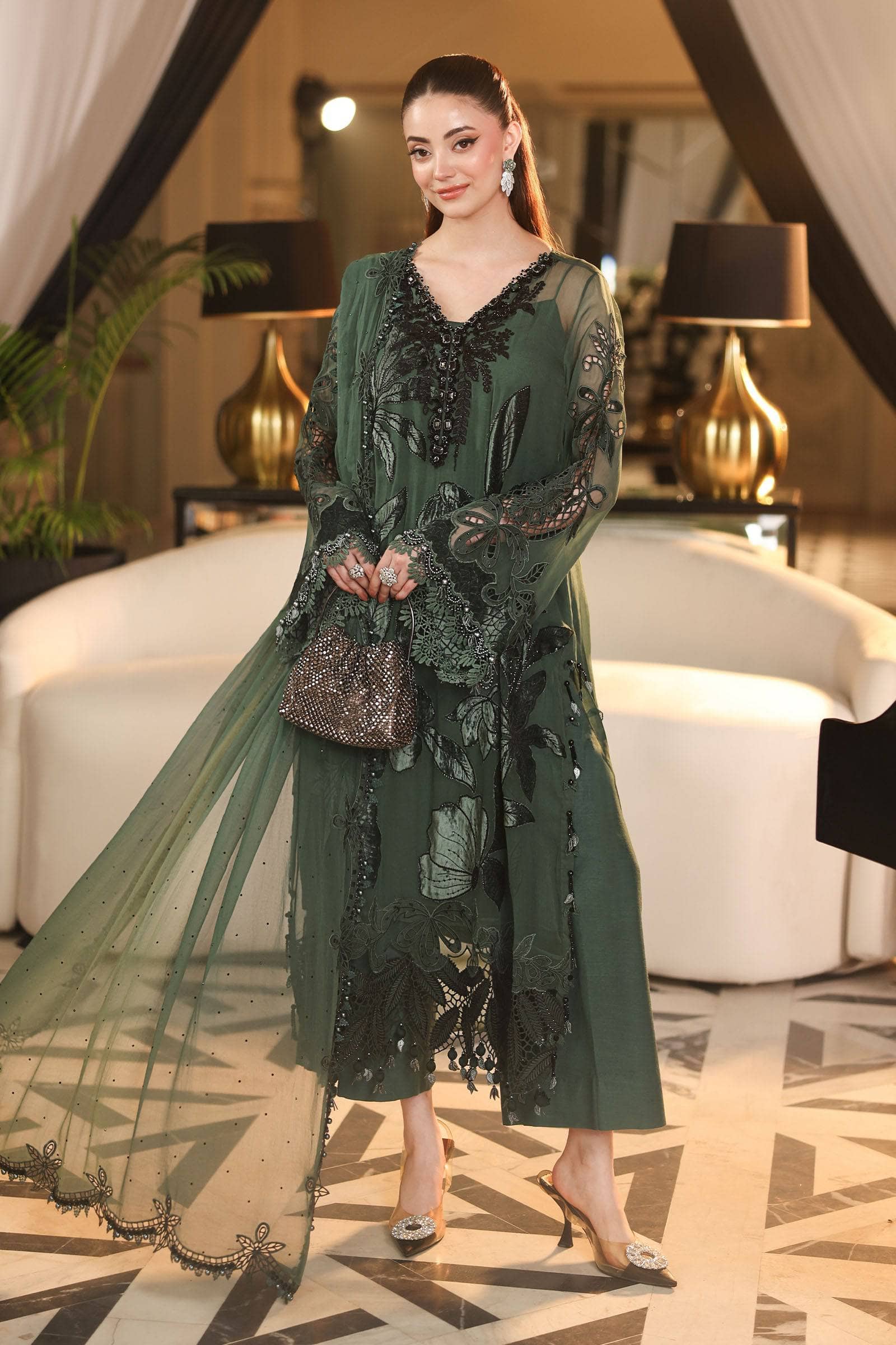 Hot🔥Seller/Maria B Chiffon/ Royal Tea Affair/07/Pine Green
