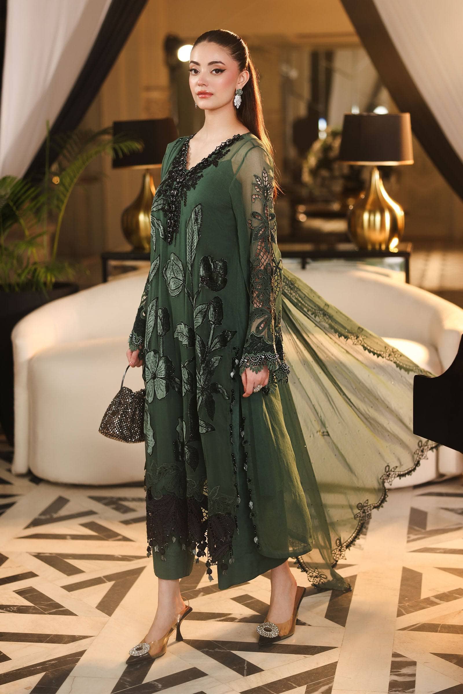 Hot🔥Seller/Maria B Chiffon/ Royal Tea Affair/07/Pine Green