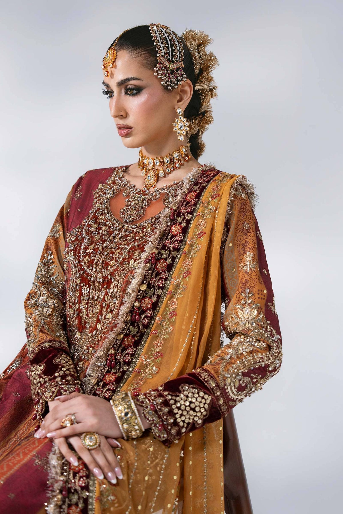Hot🔥Seller/Maria B Mbroidered/BD-3104-Maroon Crimson-Rust & Maroon
