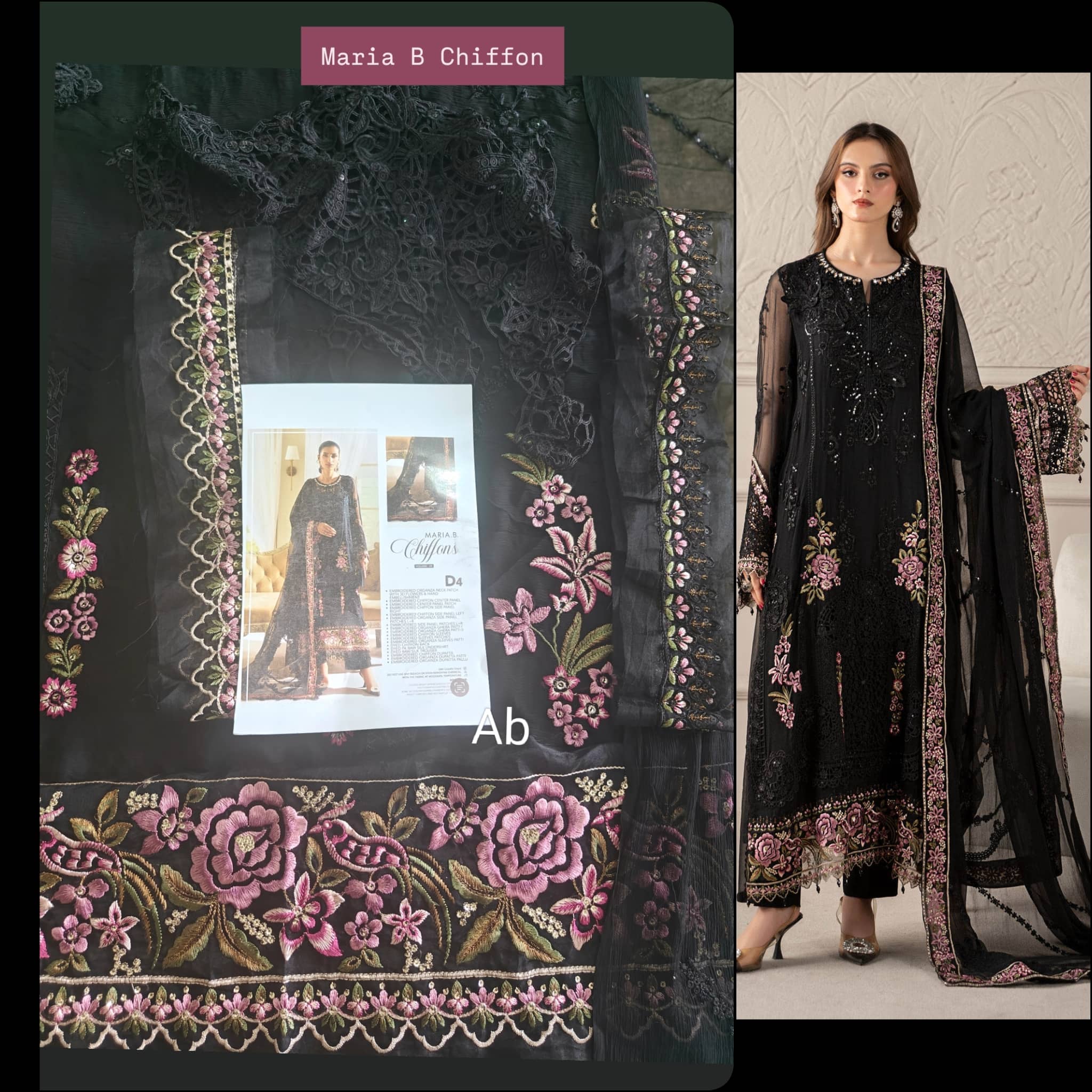 Sale!!Open Pic/Maria B Chiffon/MPC-25-104/Black