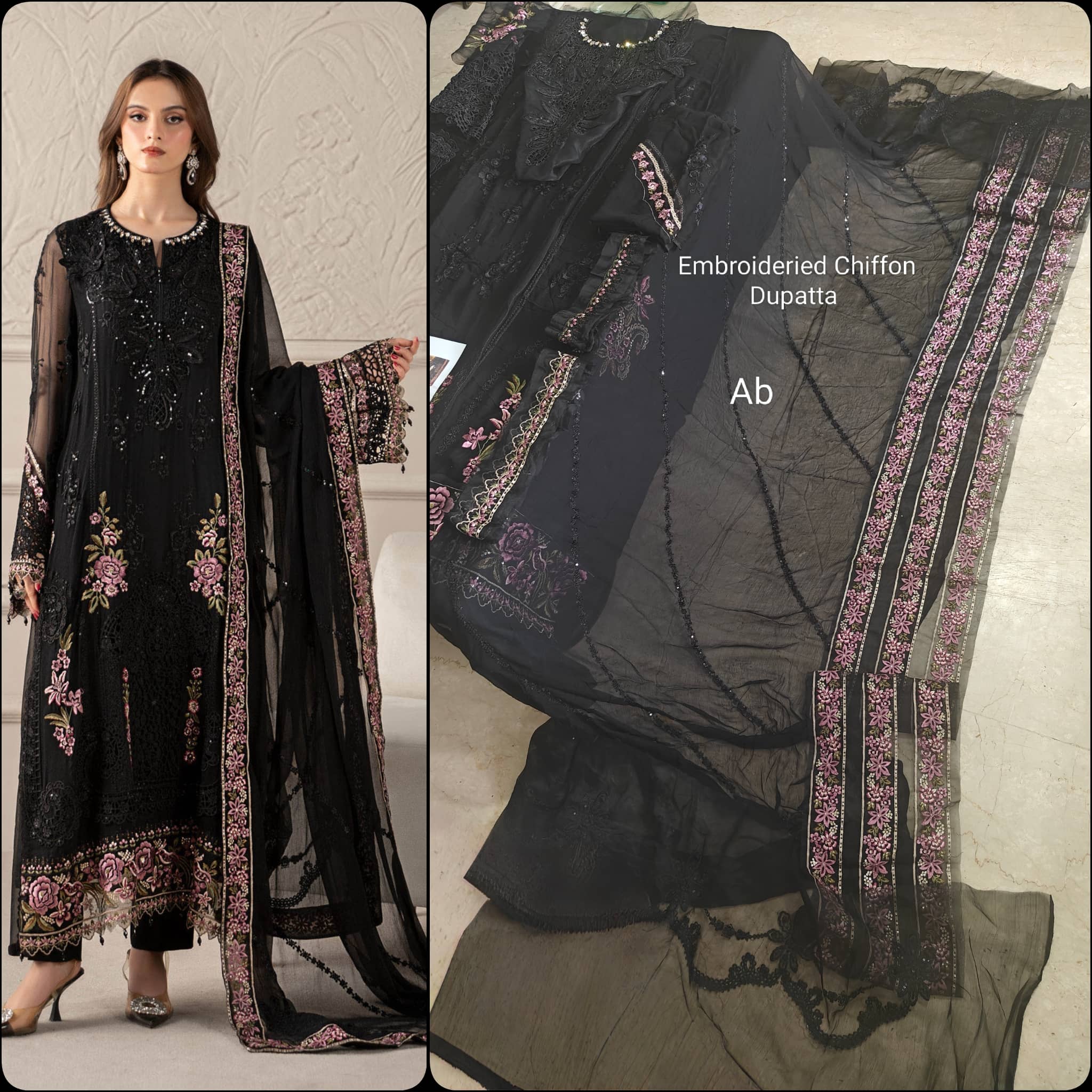 Sale!!Open Pic/Maria B Chiffon/MPC-25-104/Black