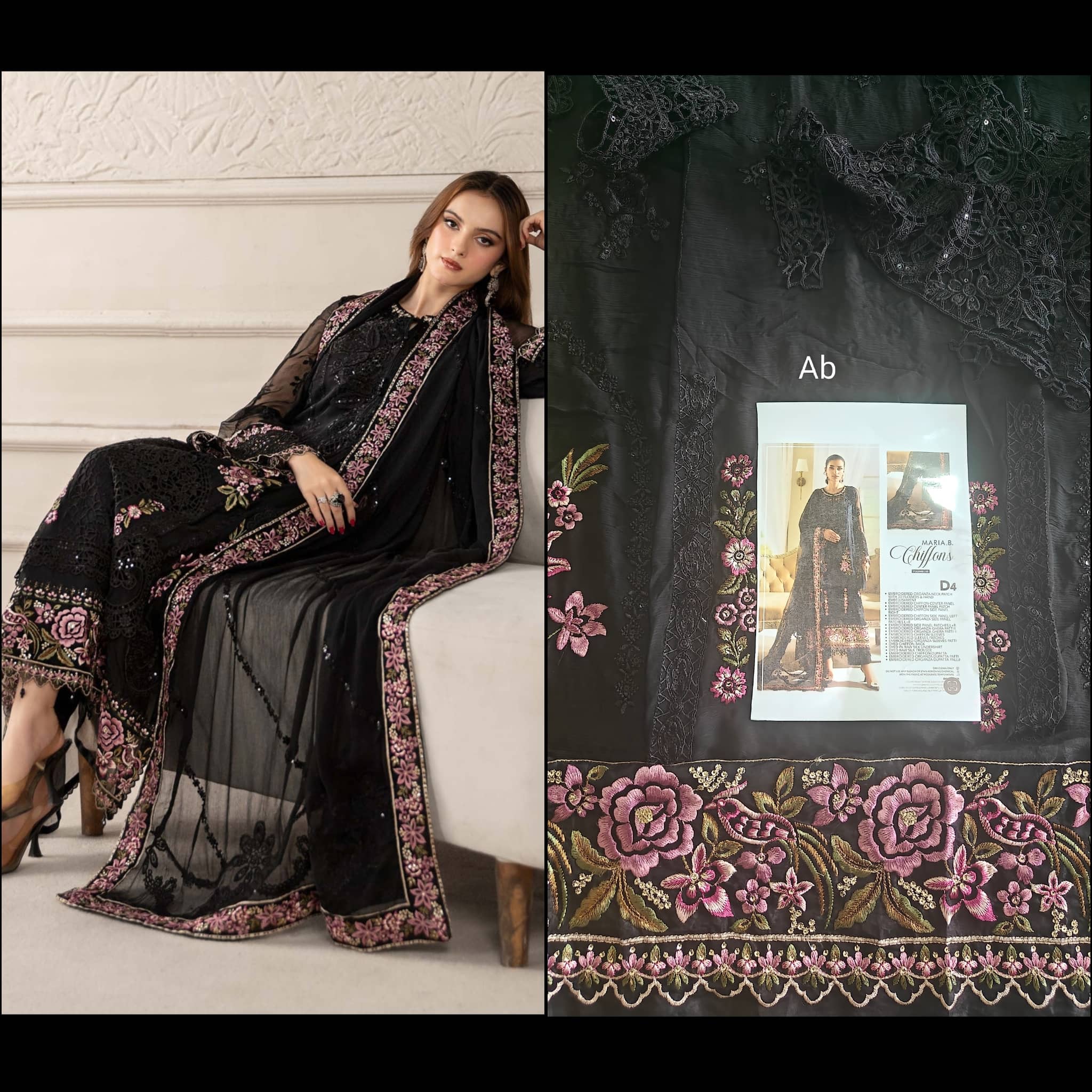 Sale!!Open Pic/Maria B Chiffon/MPC-25-104/Black