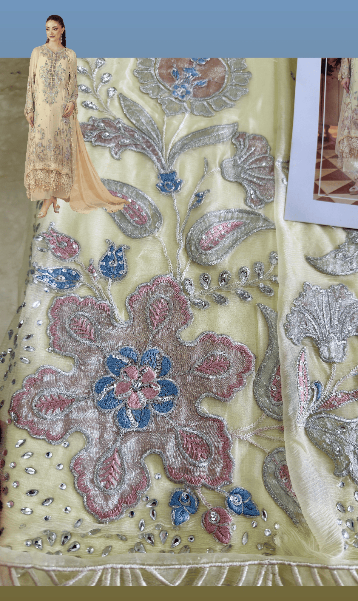 Sale‼️Open Pic/Maria B Chiffon/ Royal Tea Affair/08/Pastel Sunshine/Lime Yellow