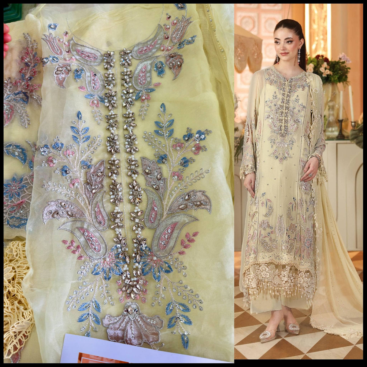Sale‼️Open Pic/Maria B Chiffon/ Royal Tea Affair/08/Pastel Sunshine/Lime Yellow