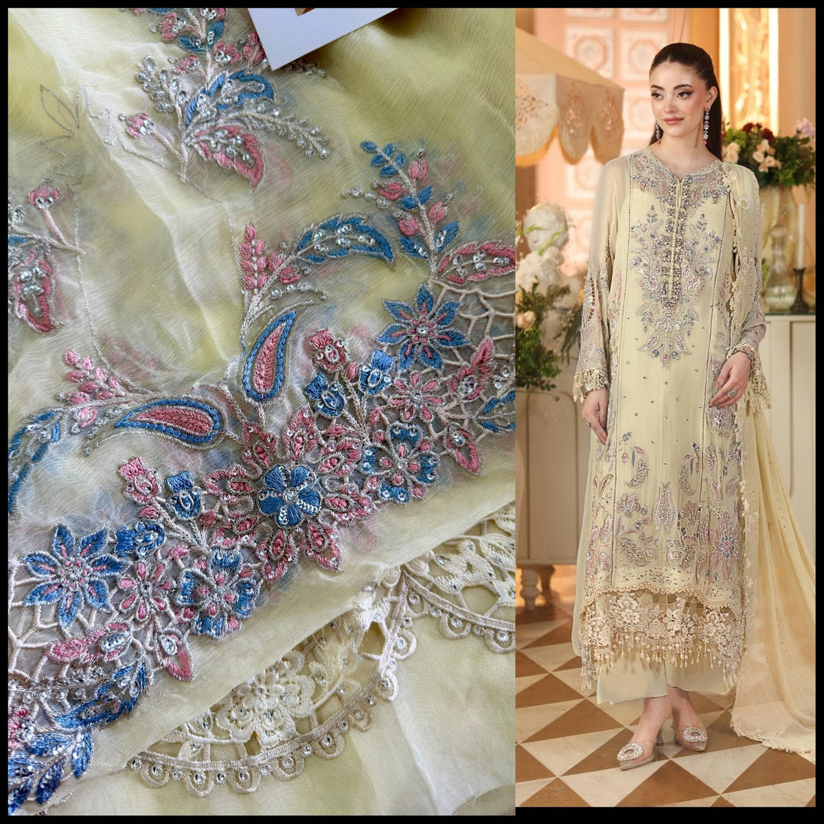 Sale‼️Open Pic/Maria B Chiffon/ Royal Tea Affair/08/Pastel Sunshine/Lime Yellow