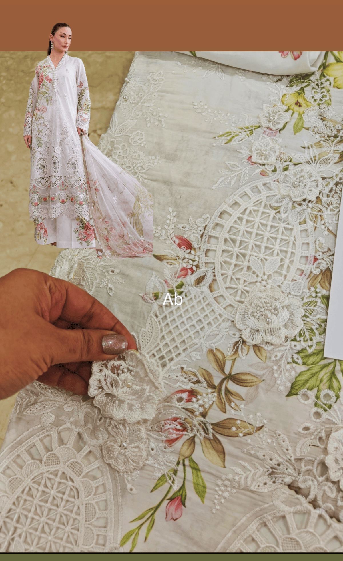 Open Pic/Hot🔥Seller‼️ Maria B Luxury Lawn 26/Vol 2/D-03/Off White