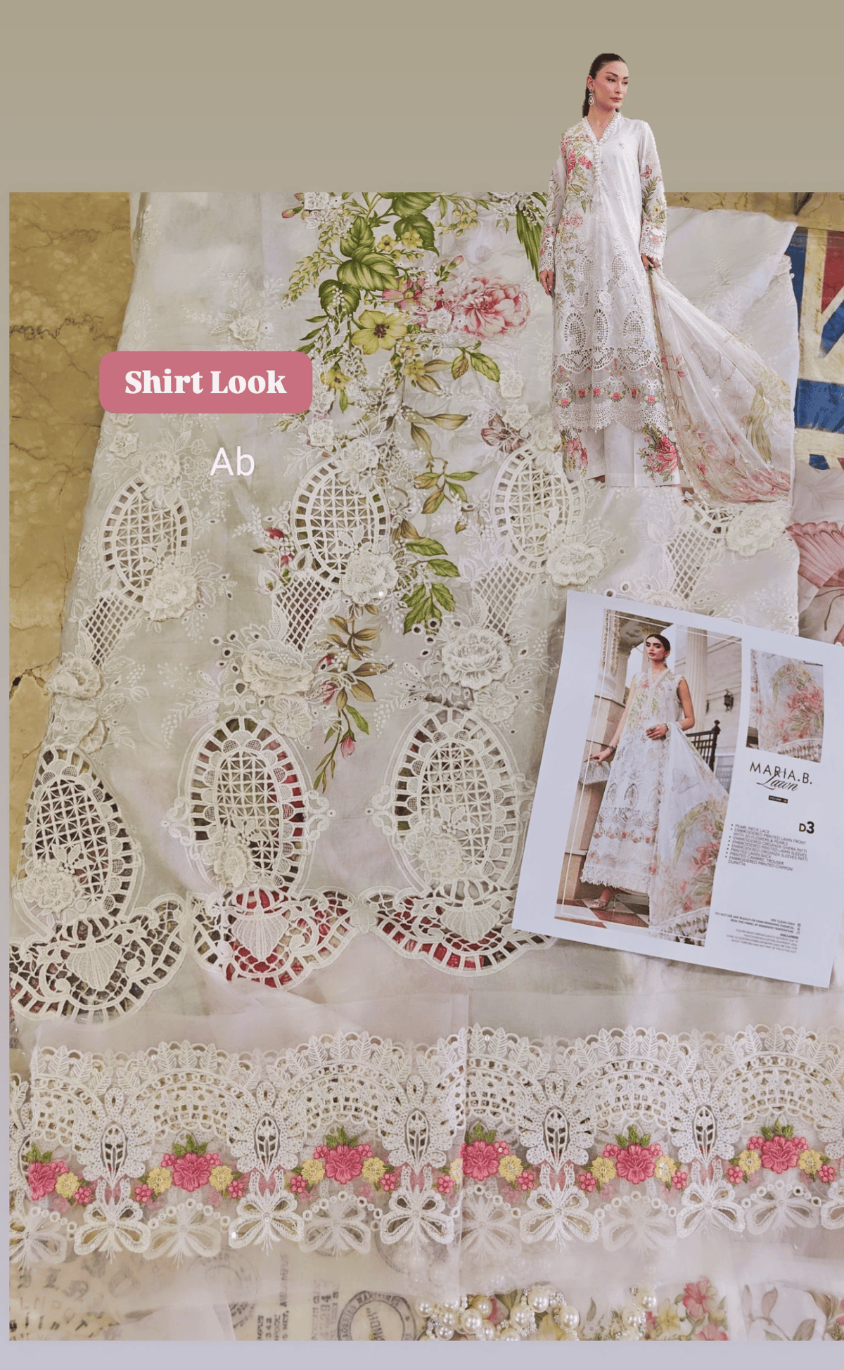 Open Pic/Hot🔥Seller‼️ Maria B Luxury Lawn 26/Vol 2/D-03/Off White