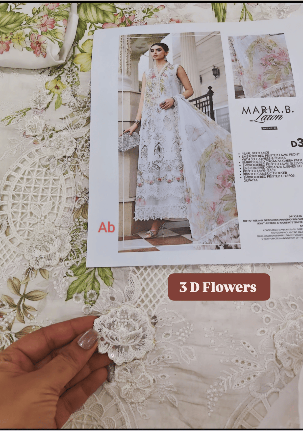 Open Pic/Hot🔥Seller‼️ Maria B Luxury Lawn 26/Vol 2/D-03/Off White