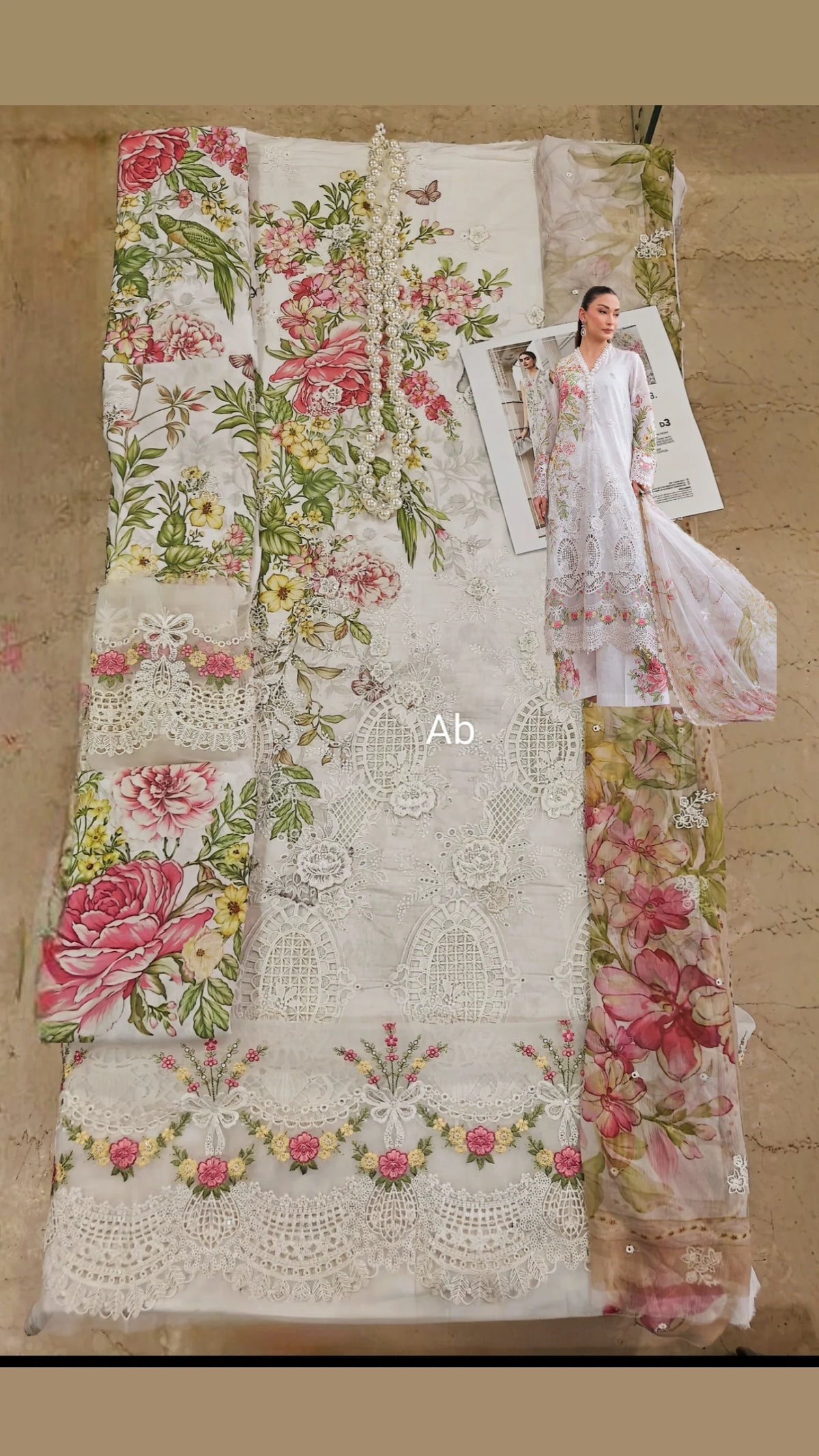 Open Pic/Hot🔥Seller‼️ Maria B Luxury Lawn 26/Vol 2/D-03/Off White