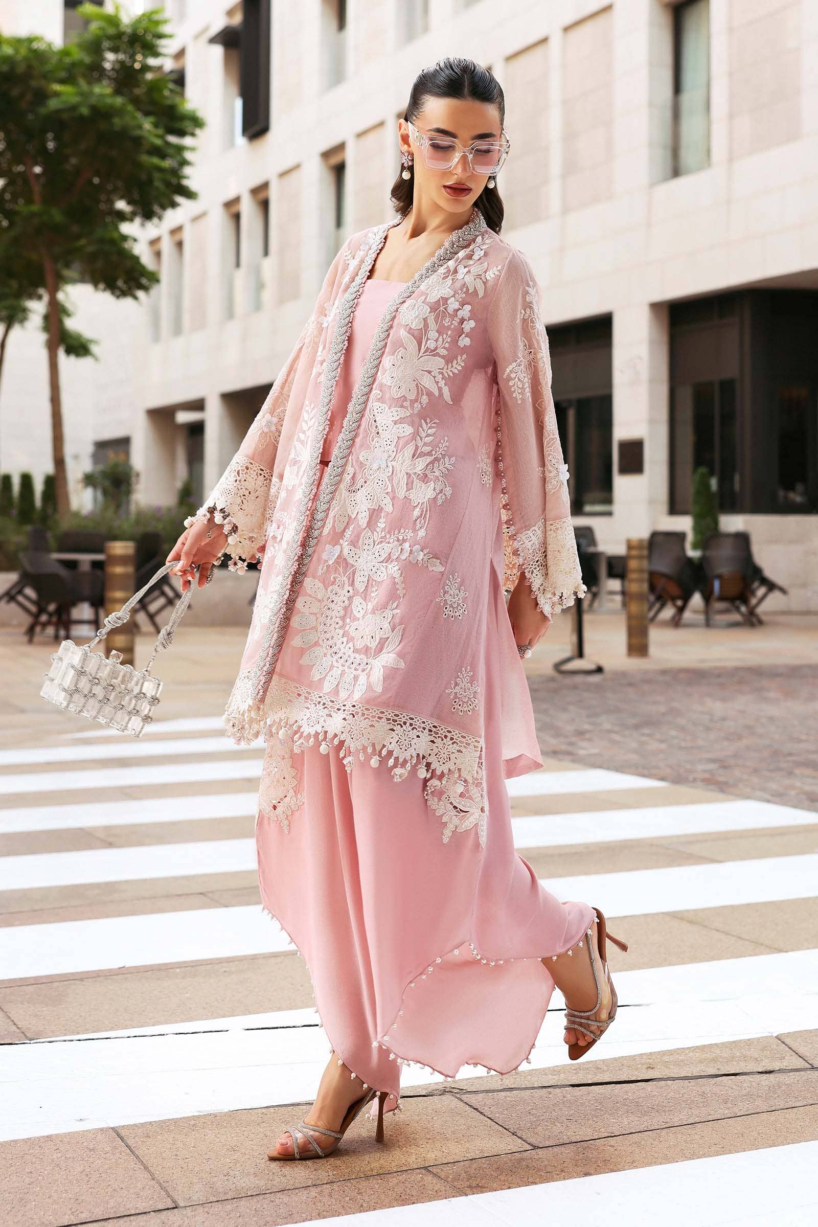 Restocked/Maria B Lawn 26/3A/Pink & Off White