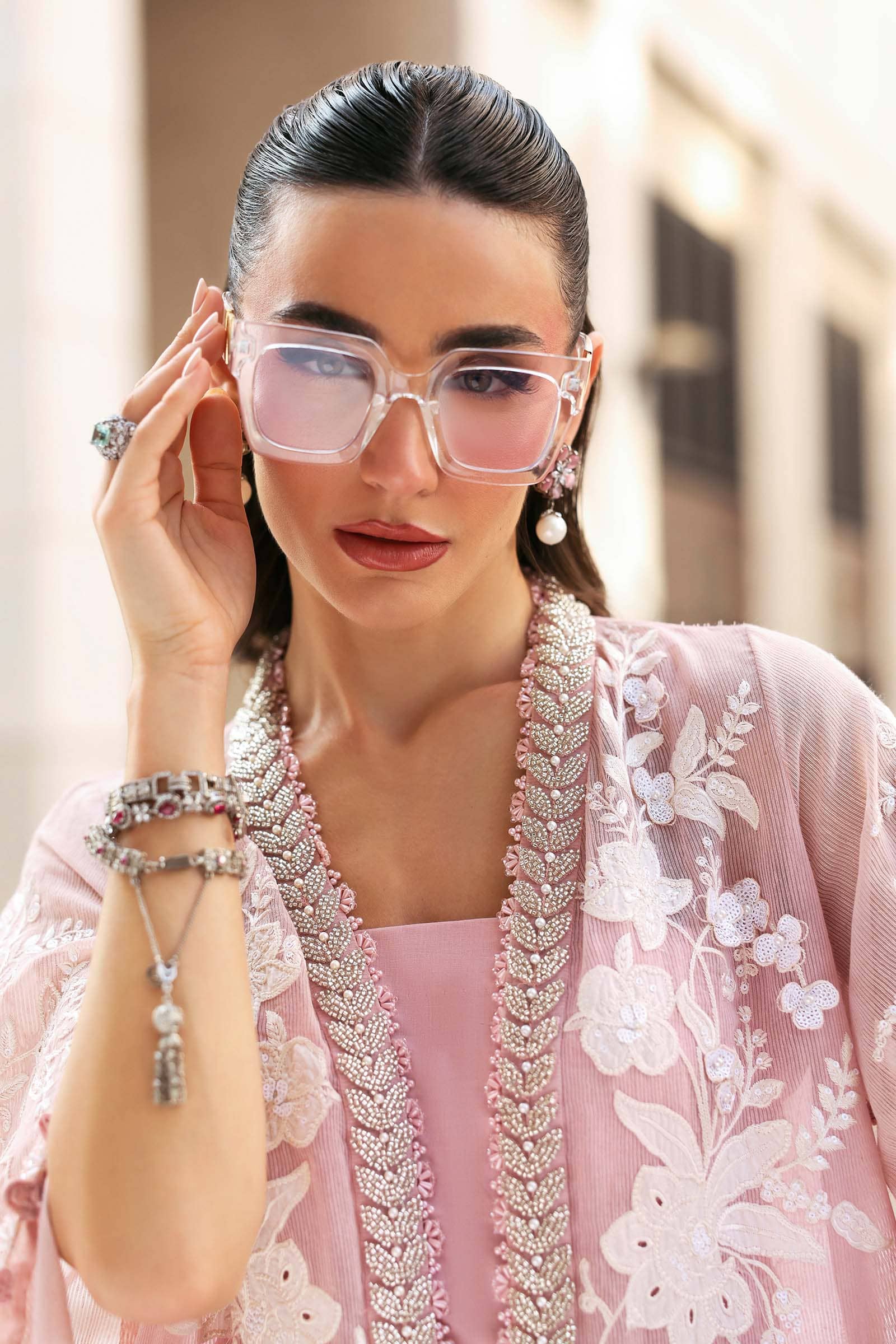 Restocked/Maria B Lawn 26/3A/Pink & Off White