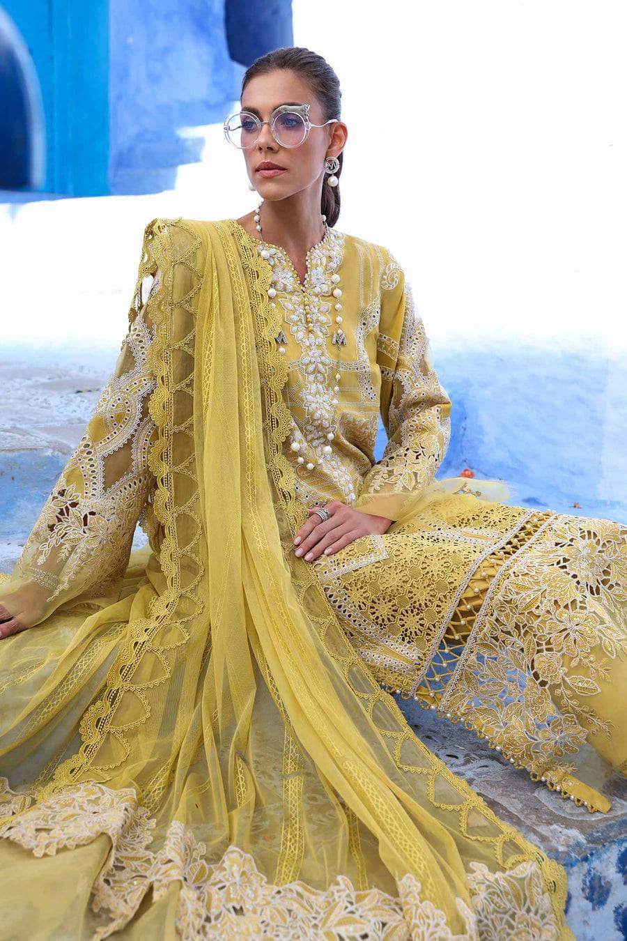 Maria B Lawn Pakistani Suit Restocked/Maria B Luxury Lawn 25/12A/Lime Yellow