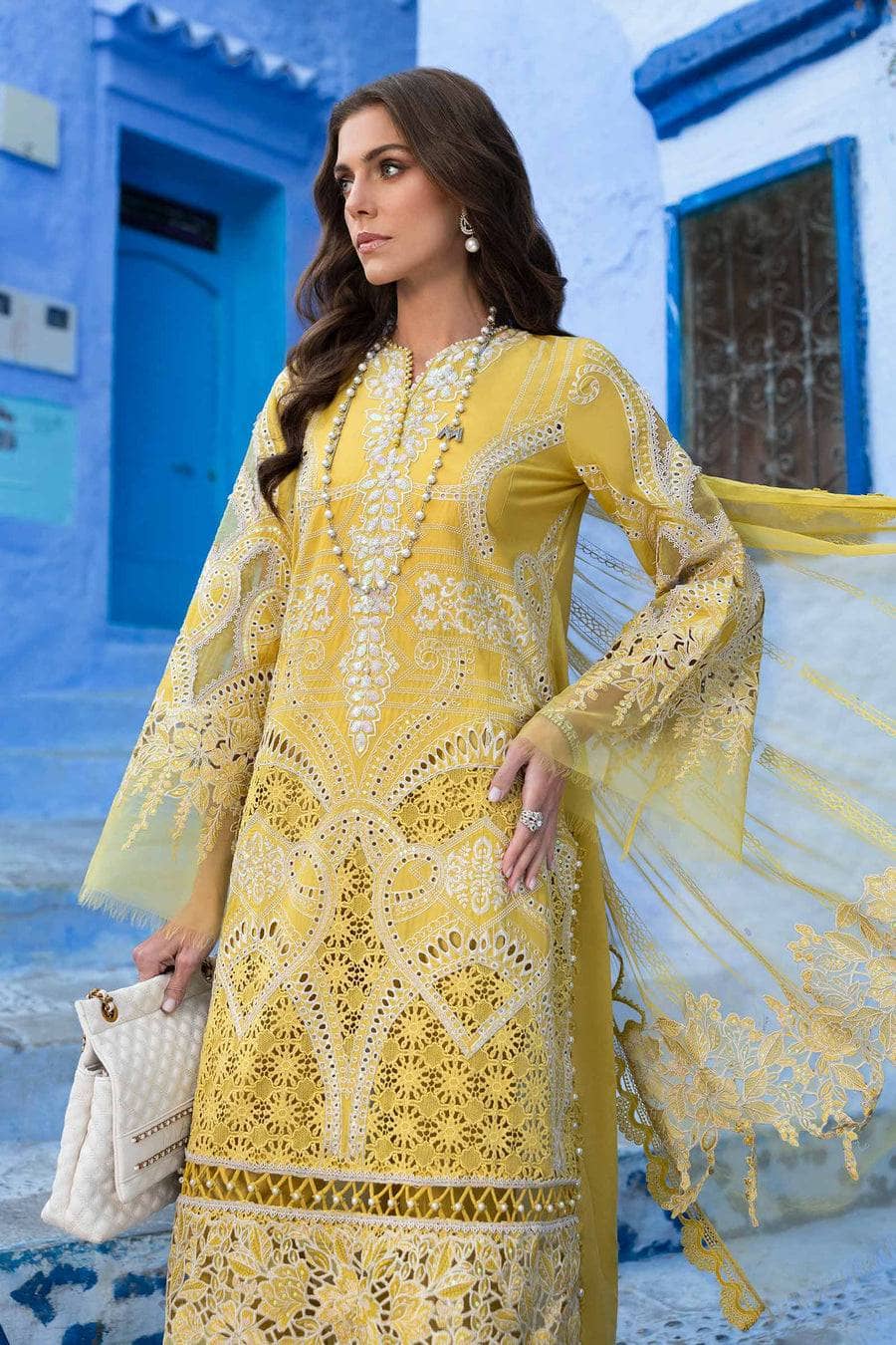 Maria B Lawn Pakistani Suit Restocked/Maria B Luxury Lawn 25/12A/Lime Yellow