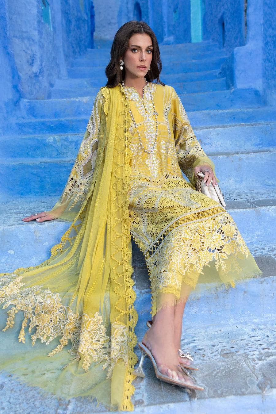 Maria B Lawn Pakistani Suit Restocked/Maria B Luxury Lawn 25/12A/Lime Yellow