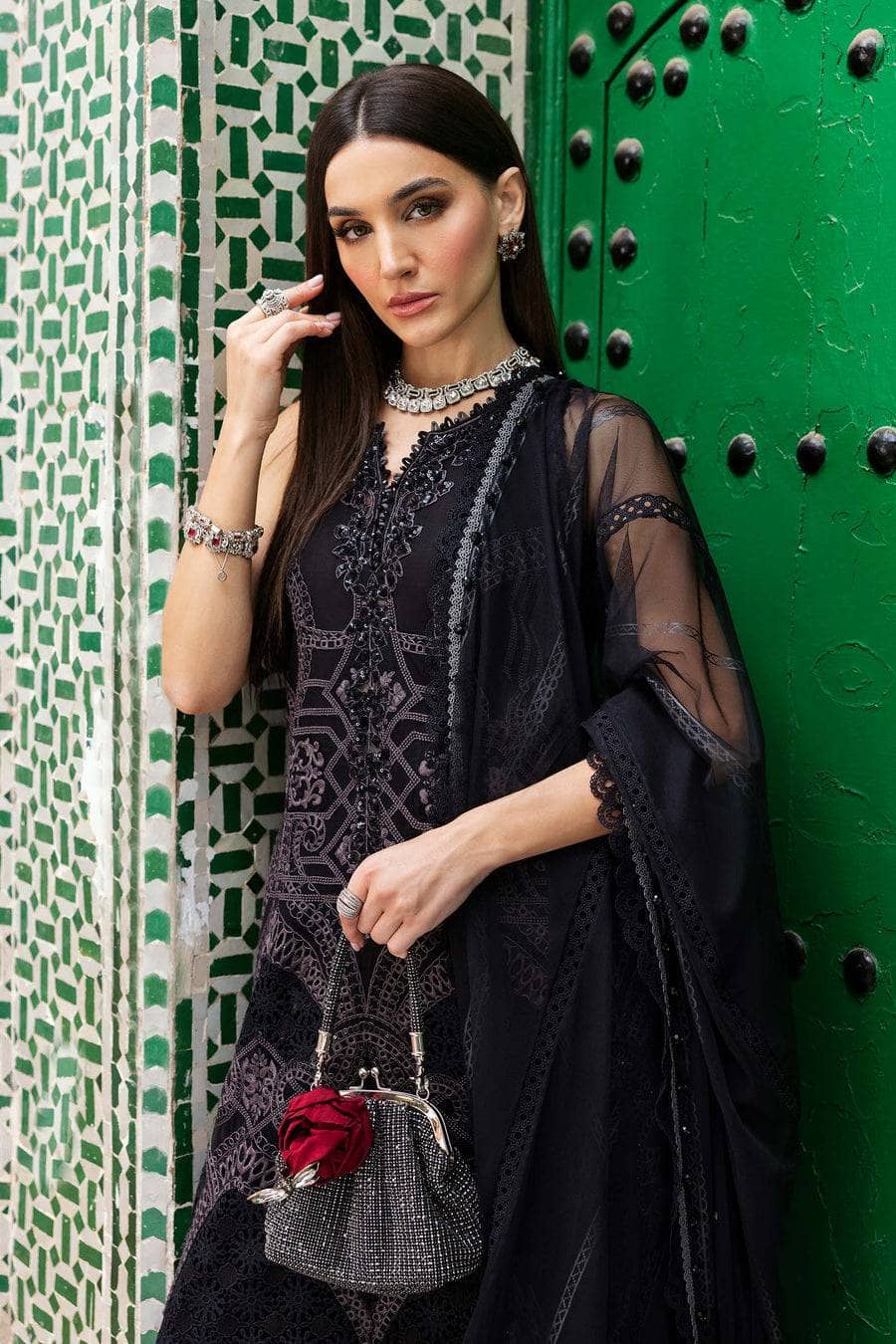 Maria B Lawn Pakistani Suit Restocked/Maria B Luxury Lawn 25/12B/Black