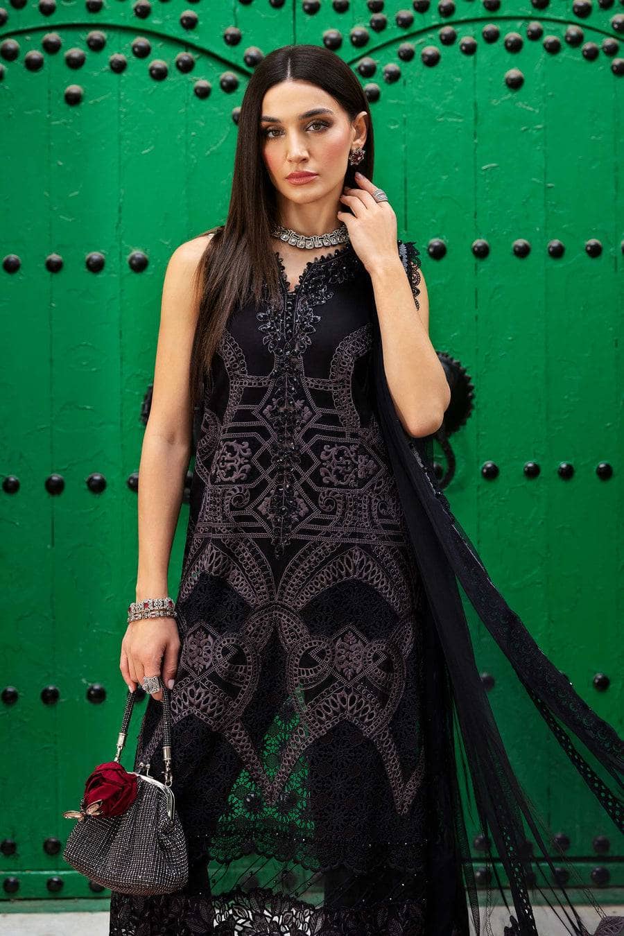 Maria B Lawn Pakistani Suit Restocked/Maria B Luxury Lawn 25/12B/Black
