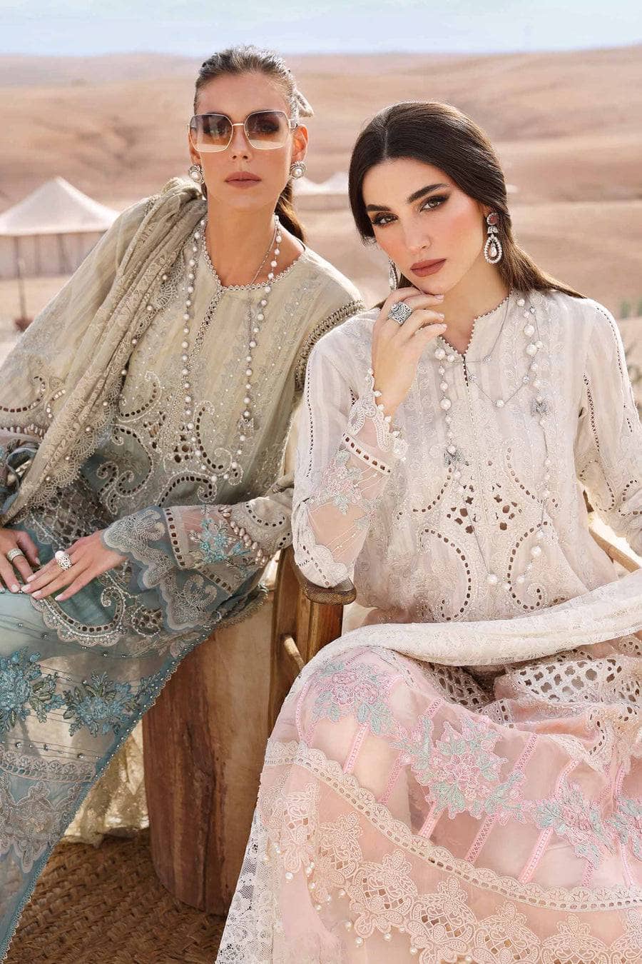 Maria B Lawn Pakistani Suit Restocked/Maria B Luxury Lawn 25/15B/Beige&Sea Green