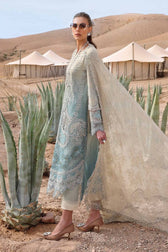 Maria B Lawn Pakistani Suit Restocked/Maria B Luxury Lawn 25/15B/Beige&Sea Green