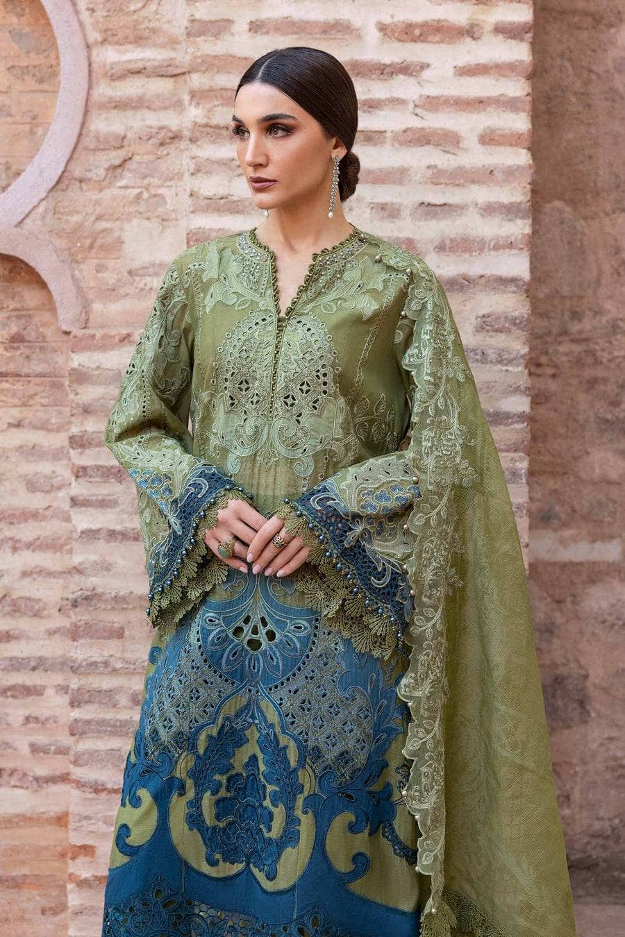 Maria B Lawn Pakistani Suit Restocked/Maria B Luxury Lawn 25/1A/Olive