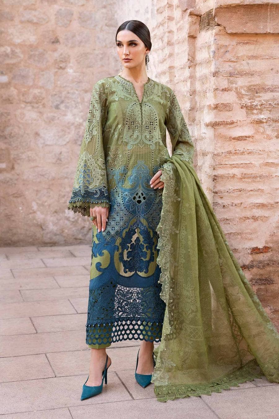 Maria B Lawn Pakistani Suit Restocked/Maria B Luxury Lawn 25/1A/Olive
