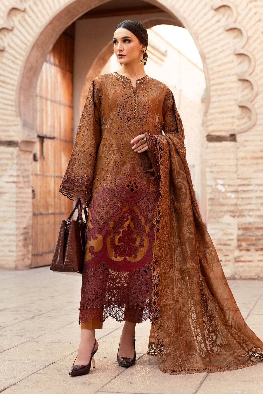 Maria B Lawn Pakistani Suit Restocked/Maria B Luxury Lawn 25/1B/Rust