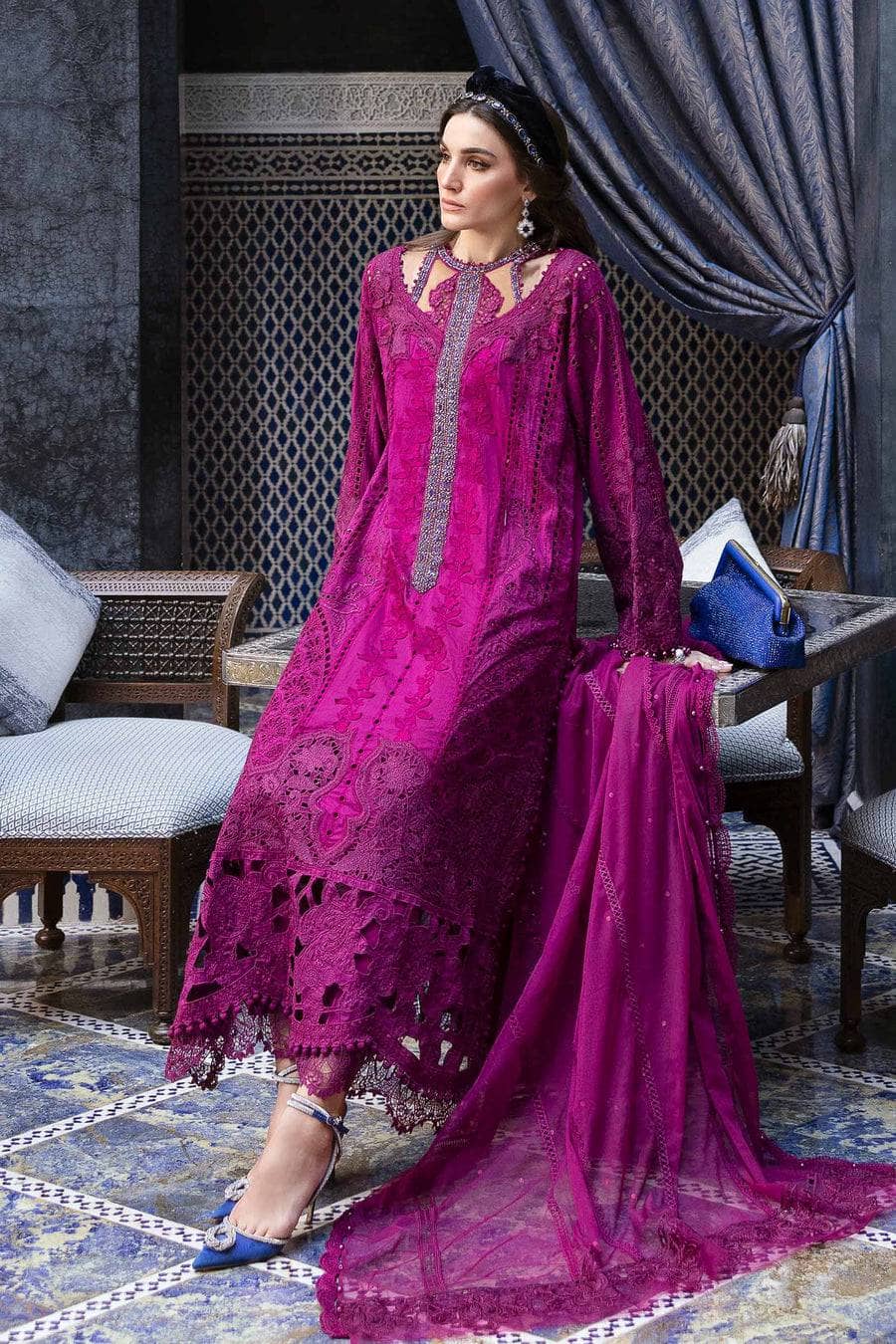 Maria B Lawn Pakistani Suit Restocked/Maria B Luxury Lawn 25/2B/Magenta