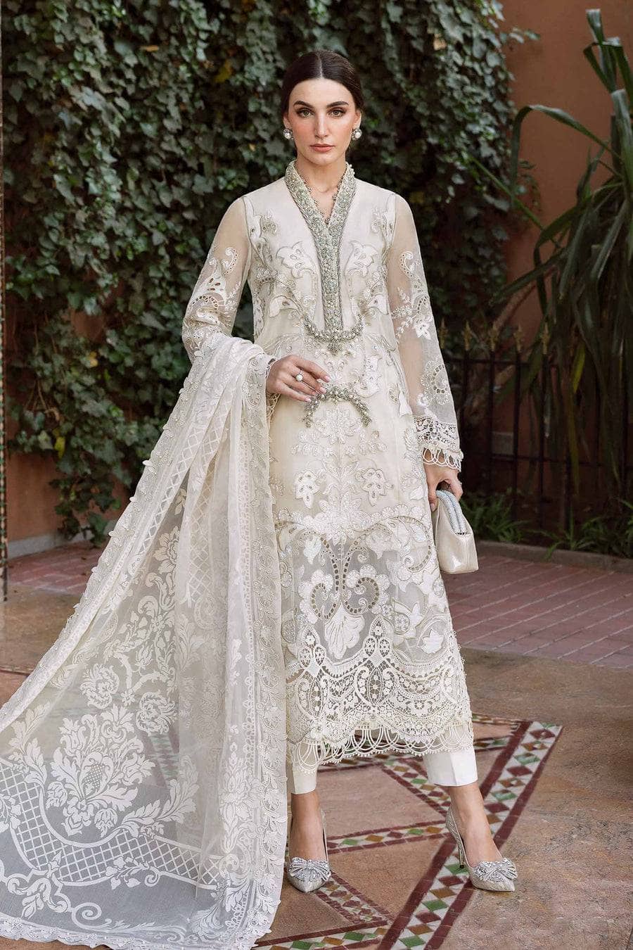 Maria B Lawn Pakistani Suit Restocked/Maria B Luxury Lawn 25/6A/Pearl White