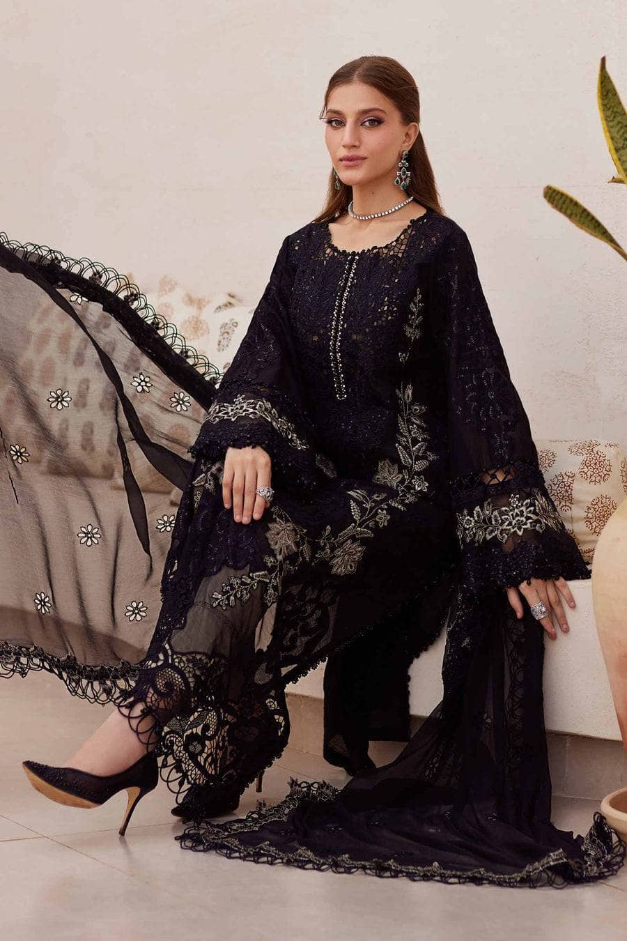 Restocked/Maria B Luxury Lawn 25/Vol 2/D 3/Black & Coffee