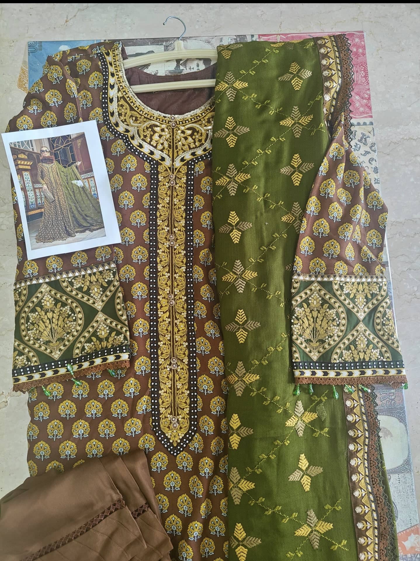 Maria B Lienn Winter Pakistani Suit Stitched/Maria B Linen/Large/Maria B Linen/DL-912-Brown