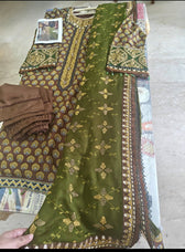 Maria B Lienn Winter Pakistani Suit Stitched/Maria B Linen/Large/Maria B Linen/DL-912-Brown