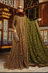 Maria B Lienn Winter Pakistani Suit Stitched/Maria B Linen/Large/Maria B Linen/DL-912-Brown