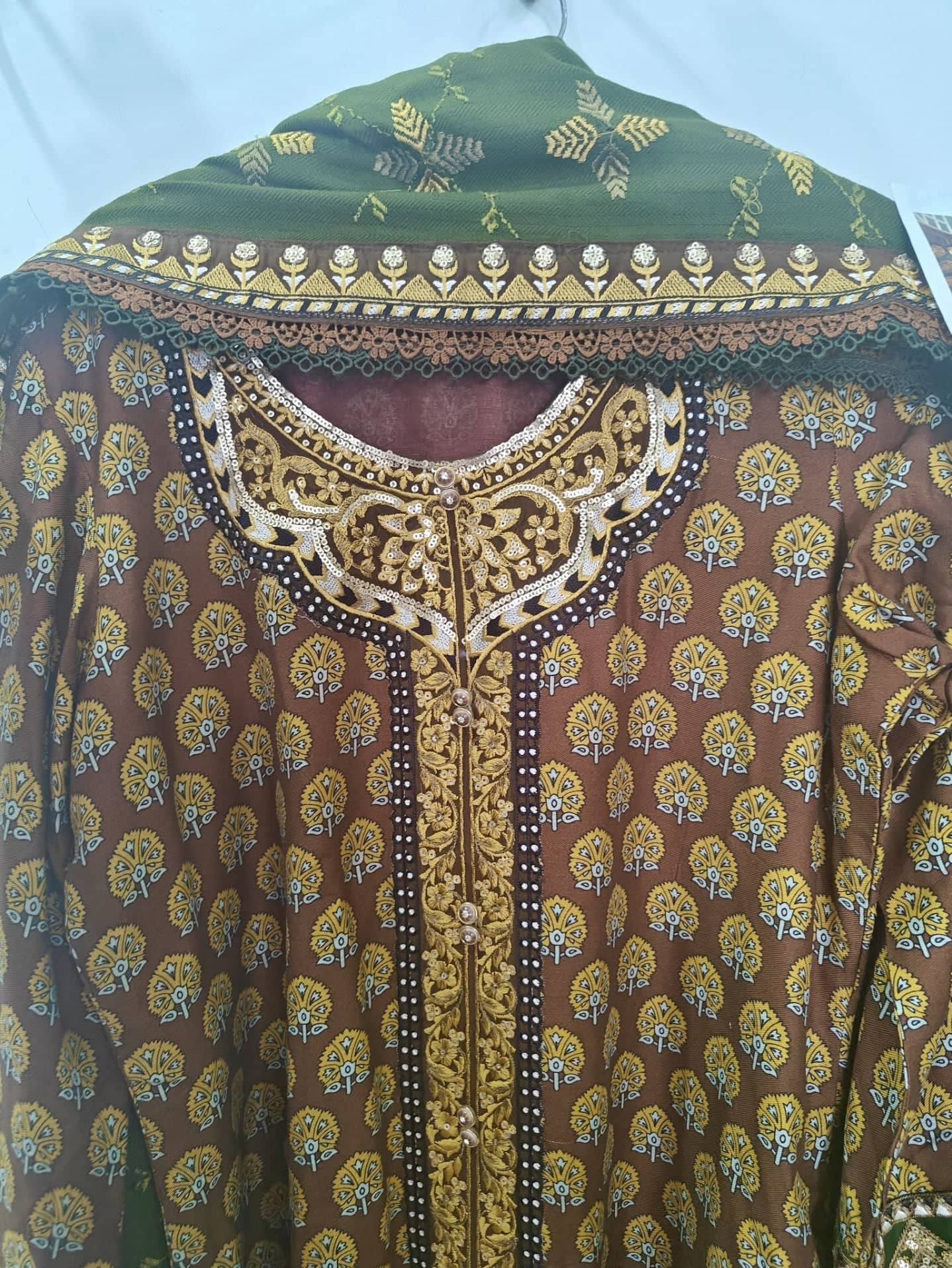 Maria B Lienn Winter Pakistani Suit Stitched/Maria B Linen/Large/Maria B Linen/DL-912-Brown