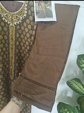 Maria B Lienn Winter Pakistani Suit Stitched/Maria B Linen/Large/Maria B Linen/DL-912-Brown