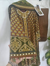 Maria B Lienn Winter Pakistani Suit Stitched/Maria B Linen/Large/Maria B Linen/DL-912-Brown