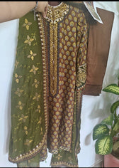 Maria B Lienn Winter Pakistani Suit Stitched/Maria B Linen/Large/Maria B Linen/DL-912-Brown