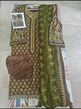 Maria B Lienn Winter Pakistani Suit Stitched/Maria B Linen/Large/Maria B Linen/DL-912-Brown