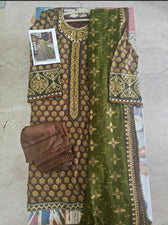 Maria B Lienn Winter Pakistani Suit Stitched/Maria B Linen/Large/Maria B Linen/DL-912-Brown