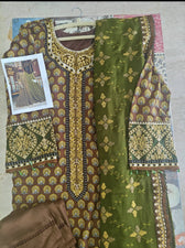 Maria B Lienn Winter Pakistani Suit Stitched/Maria B Linen/Large/Maria B Linen/DL-912-Brown