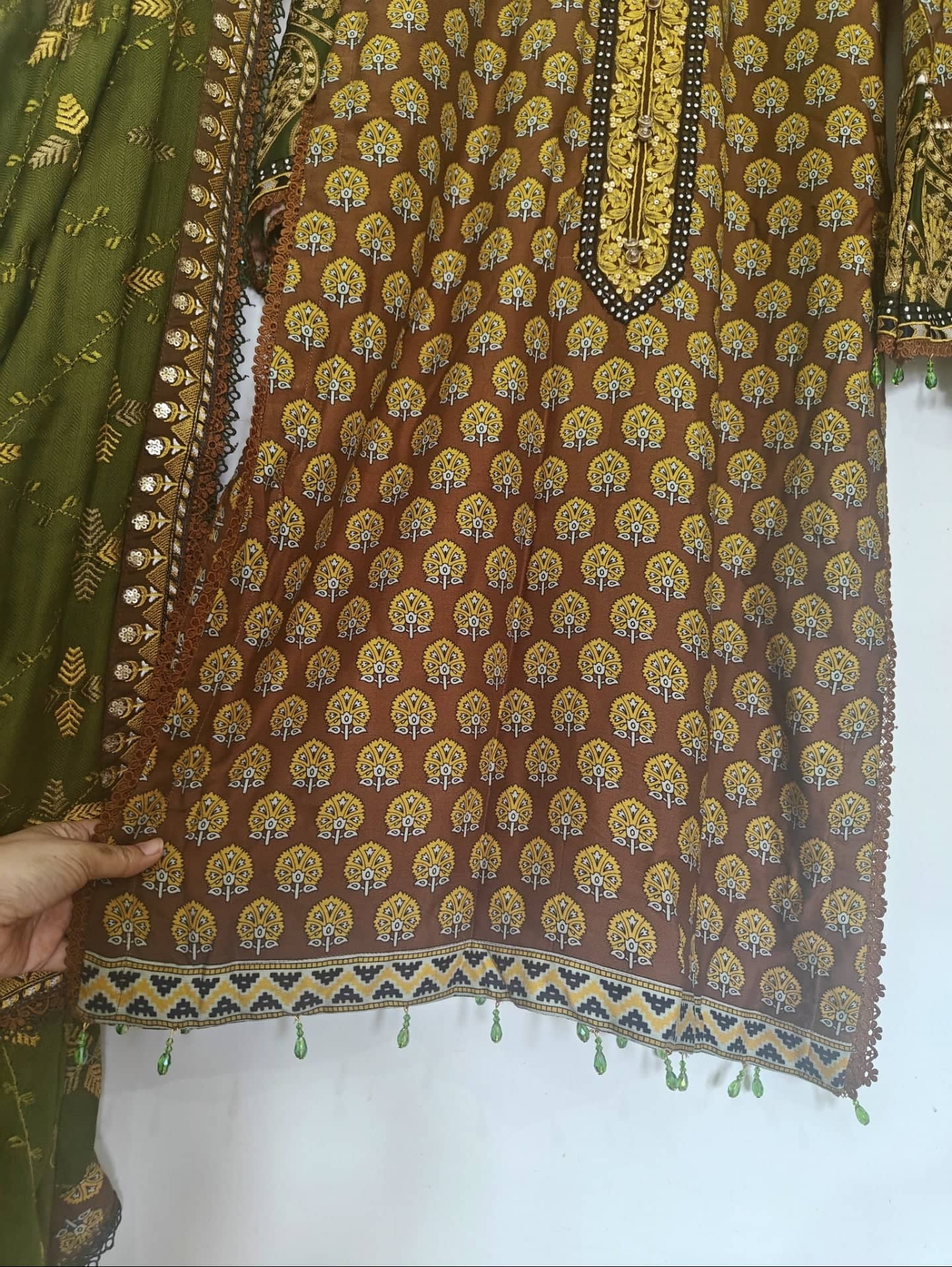 Maria B Lienn Winter Pakistani Suit Stitched/Maria B Linen/Large/Maria B Linen/DL-912-Brown