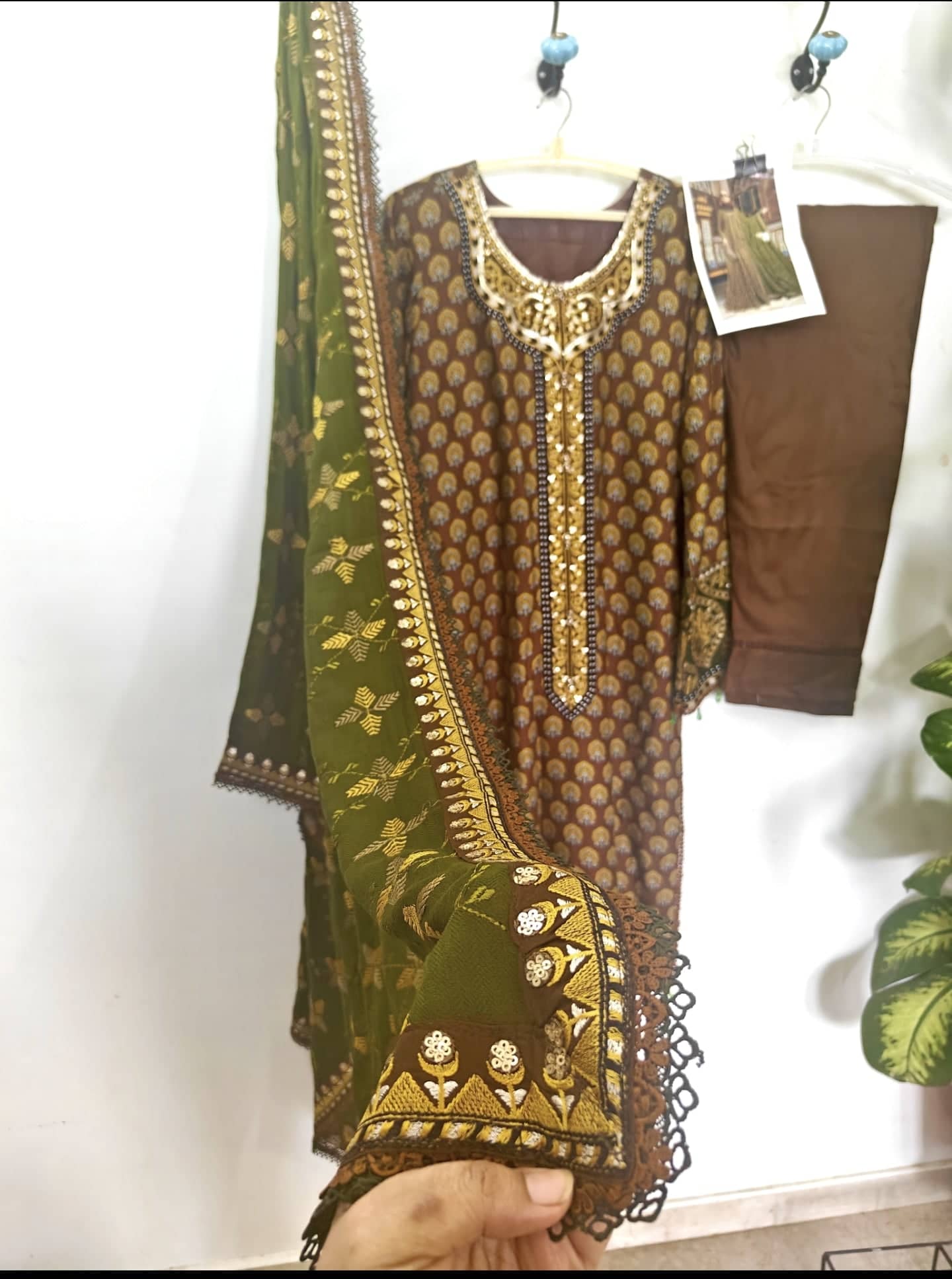 Maria B Lienn Winter Pakistani Suit Stitched/Maria B Linen/Large/Maria B Linen/DL-912-Brown