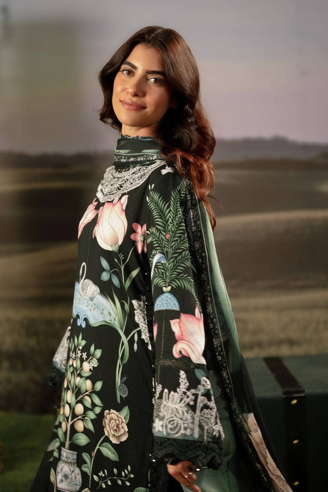 Maria B M Basics 25/Fall-Winter/Embroidered Arabic Lawn Suit | MB-PFUS25-04A/Black