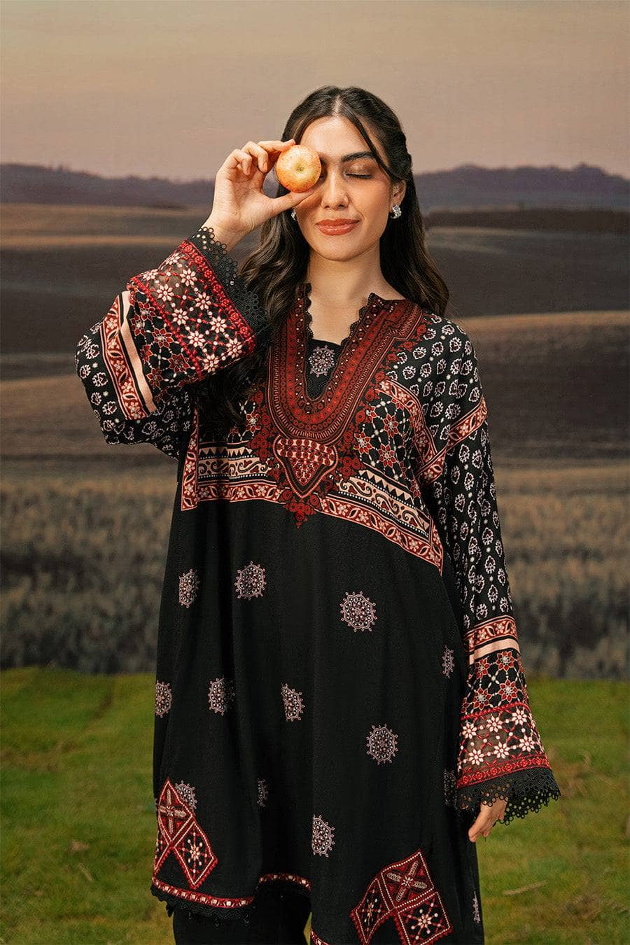 Maria B M Basics 25/Fall-Winter/Embroidered Arabic Lawn Suit | MB-PFUS25-09A/Black