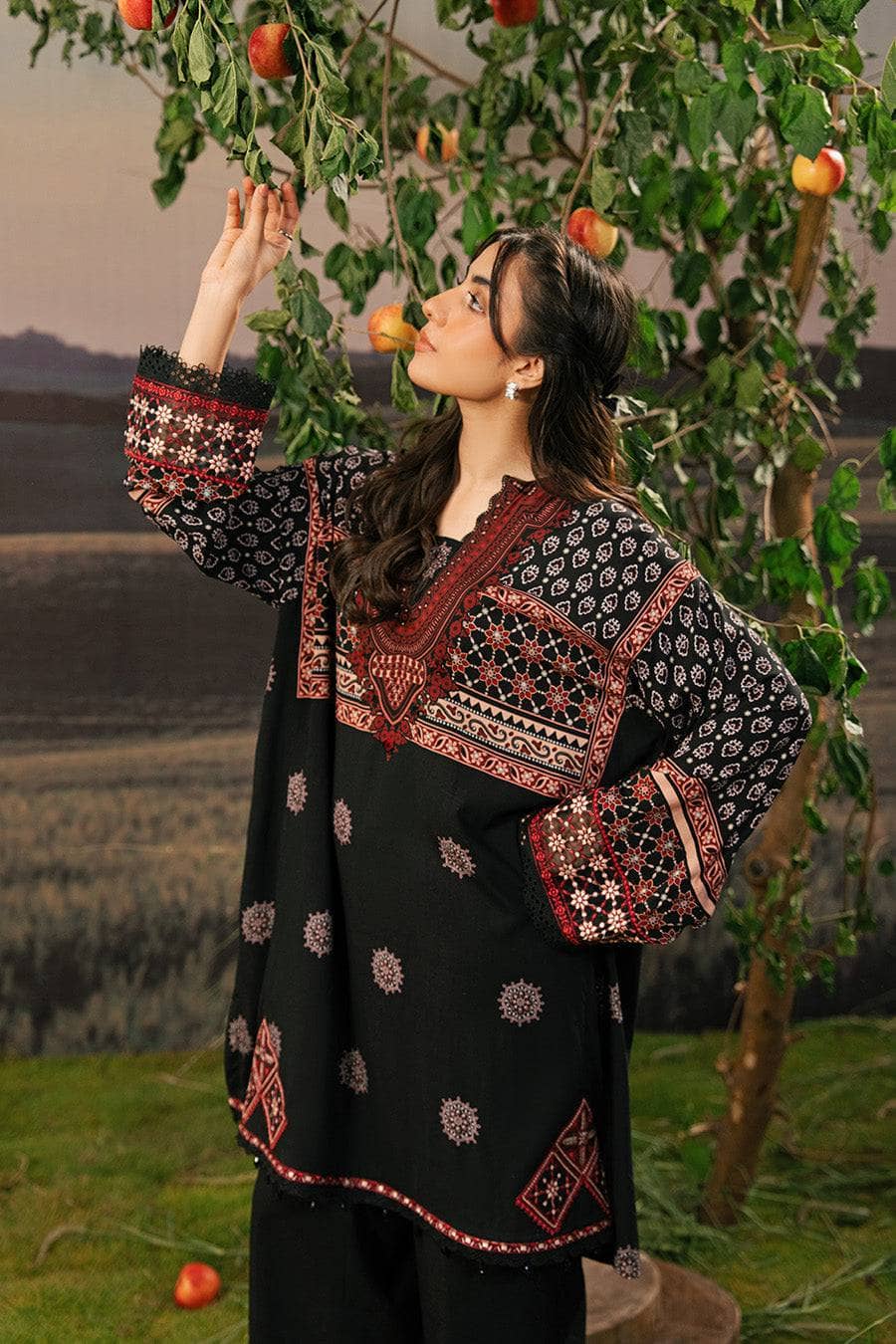 Maria B M Basics 25/Fall-Winter/Embroidered Arabic Lawn Suit | MB-PFUS25-09A/Black