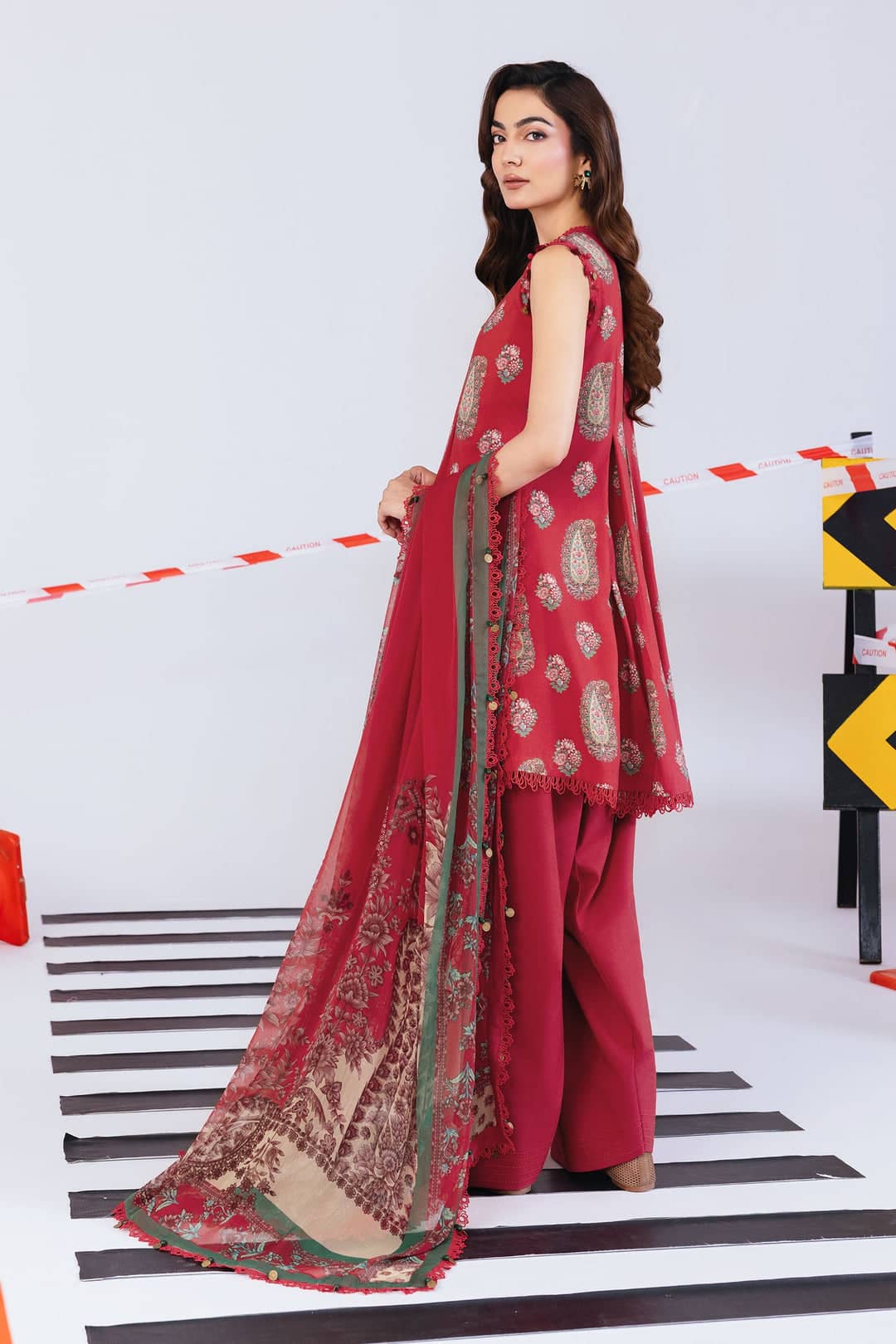 Maria B M Basics Winter Pakistani Suits Maria B M Basics/Vol 2/Linen/Red/10 A