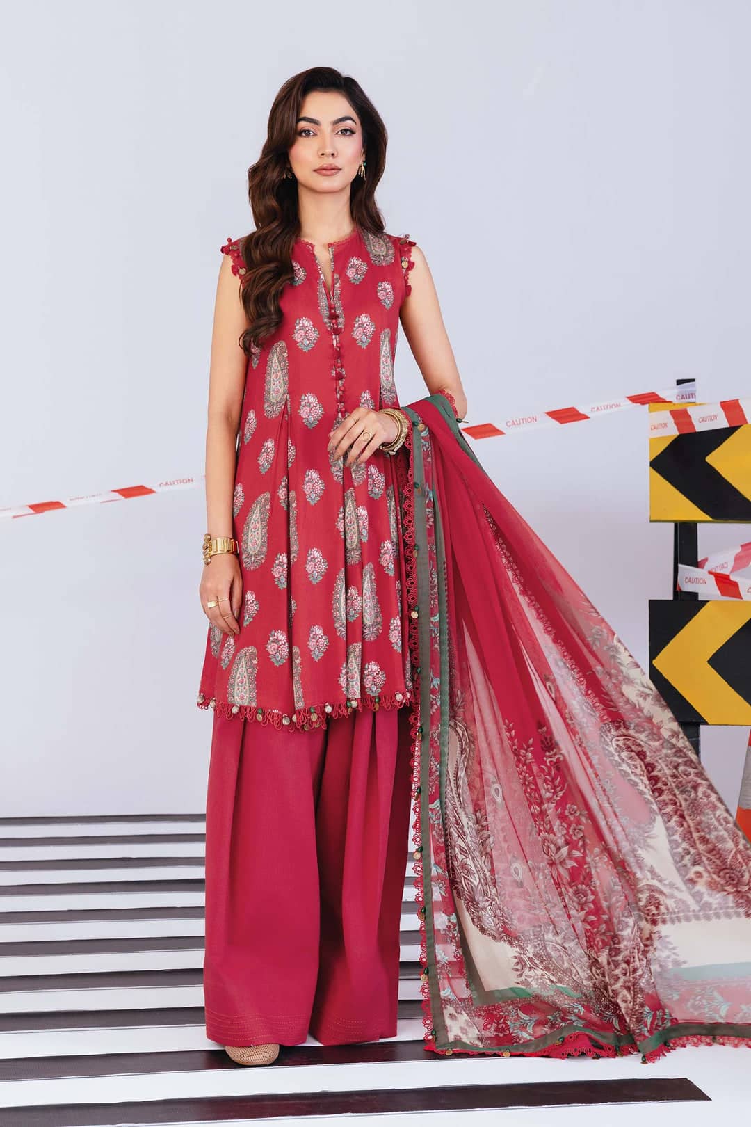 Maria B M Basics Winter Pakistani Suits Maria B M Basics/Vol 2/Linen/Red/10 A